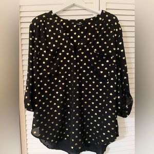 Torrid Black button up blouse with gold hearts, size 2/18-20